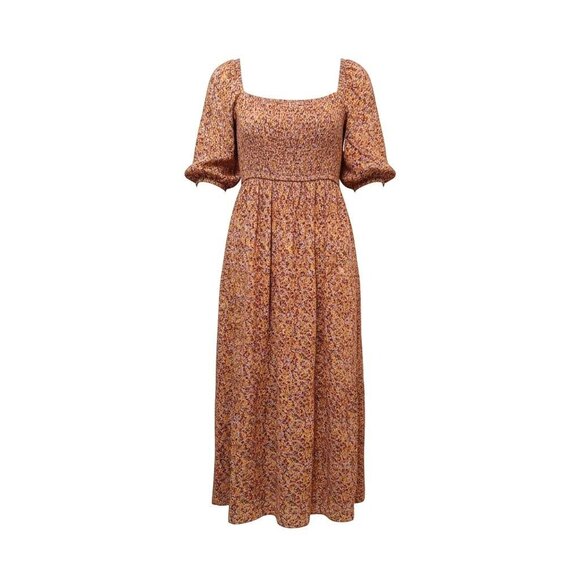 MinkPink Womens L Orange Multicolor Ditzy Floral Peasant Midi Dress - Picture 3 of 11